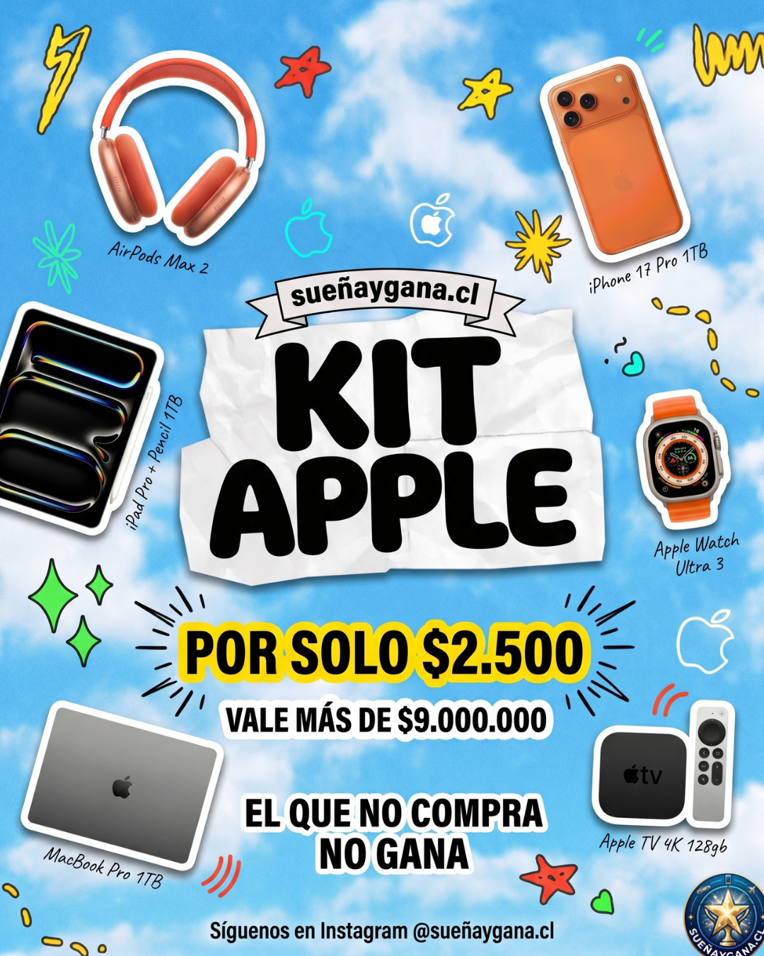 🎟️ 1 Sticker Kit de Apple — $2.500
